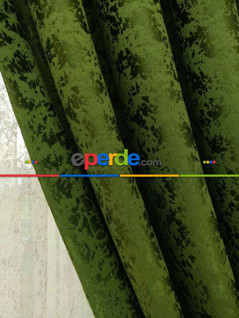 Yeşil Duz Jakar Fon Perde (150)- Çimen Yeşil