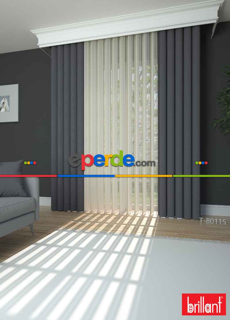 Brillant Akıllı Tül Perde Füme Renkli Tül Dikey Zebra Perde Düz 1. Kalite