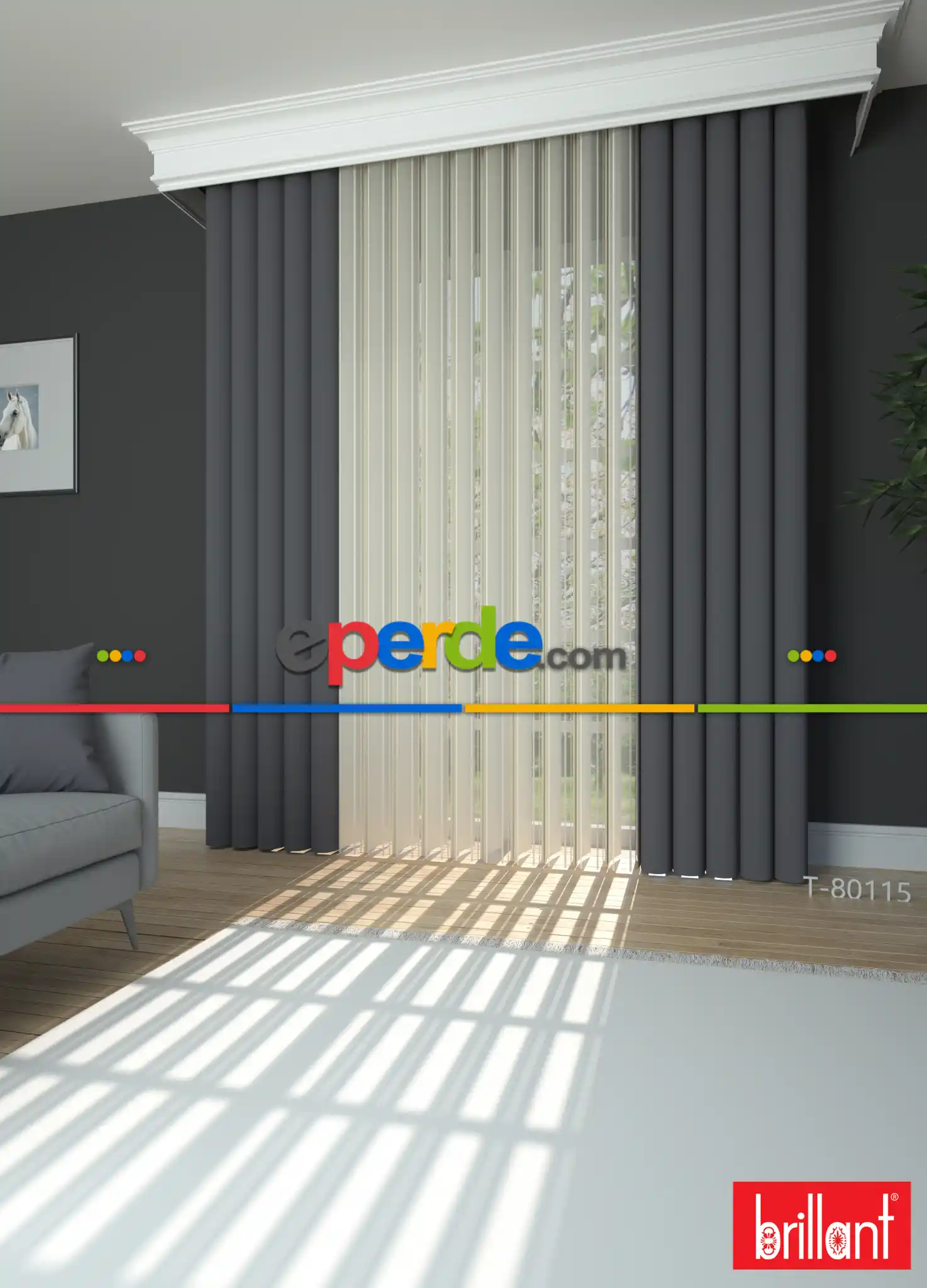 Brillant Akıllı Tül Perde Füme Renkli Tül Dikey Zebra Perde Düz 1. Kalite