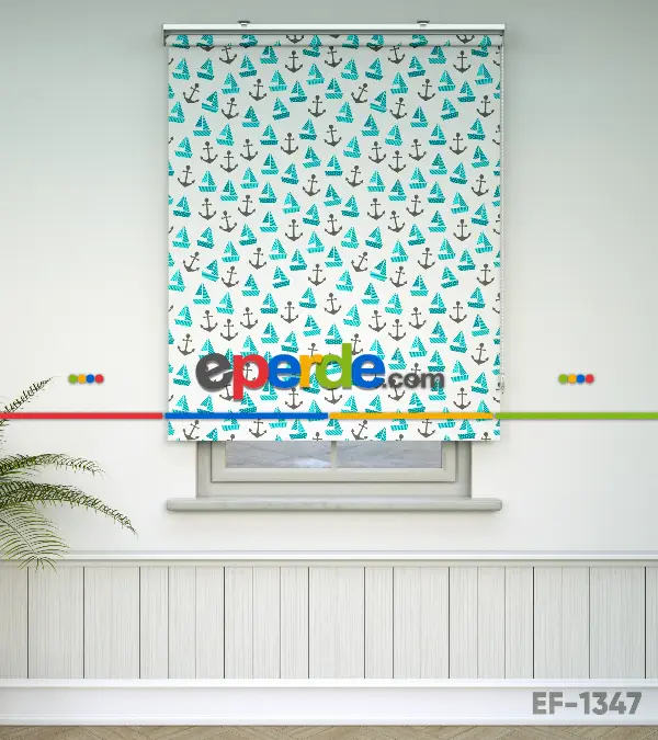 Bebek Odası Stor Perde - Denizci Desenli Baskılı Stor Perde- Çok Renkli