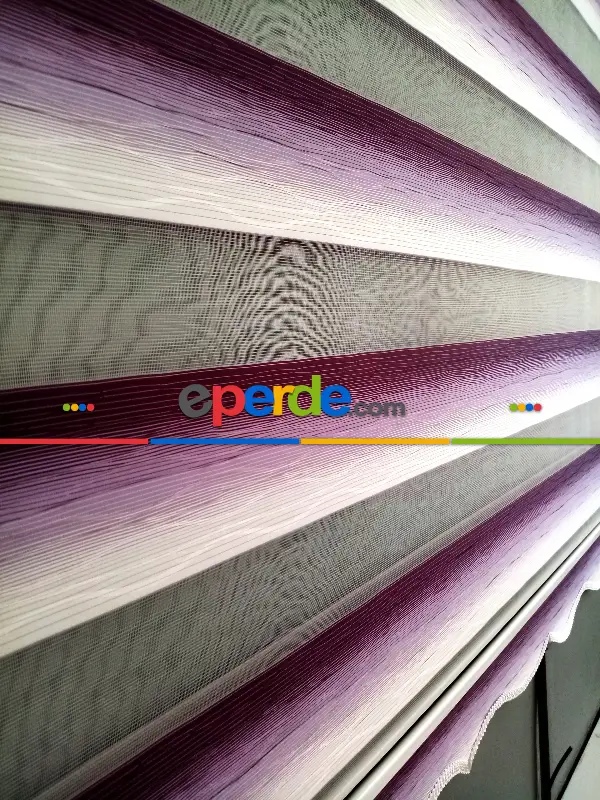 Zebra Perde 2021 Sezonu Mor Ve Beyaz Renk Geçişli Jakarlı A Kalite Zebraperde