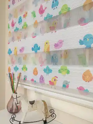 Kız Çocuk Bebek Odası Perdesi Sevimli Kuşlar Baskılı Zebra Perde- Mavi-Sarı-Pembe-Lila- Çok Renkli 2