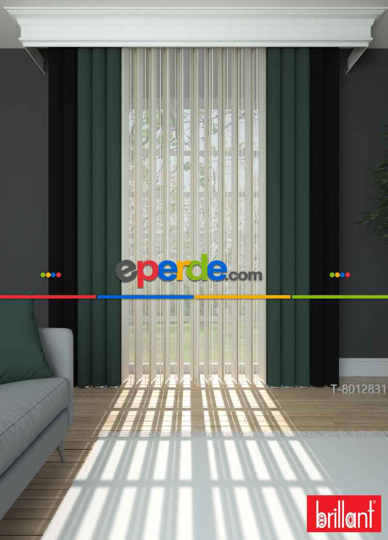 Brillant Akıllı Tül Siyah-koyu Yeşil Perde Tül Dikey Zebra Perde Düz 1. Kalite