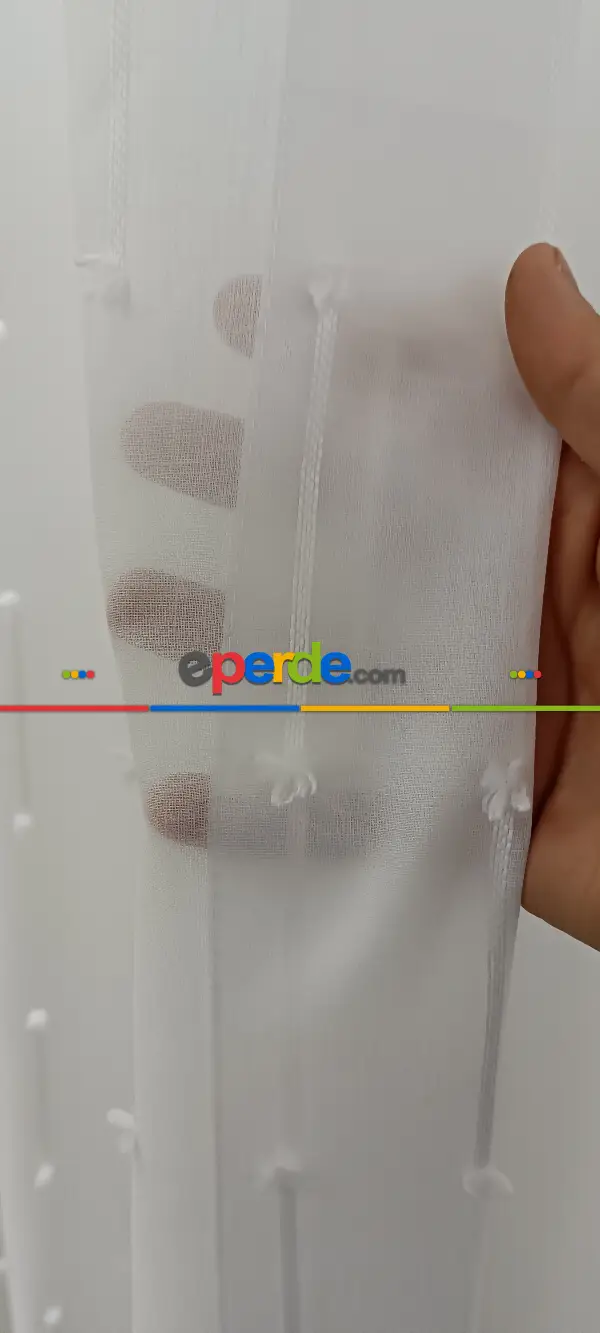 Salon - Yeni Nesil Ponpon Saçak Detaylı Tül Perdeler Ekru Renk