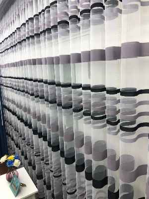 Enine Çizgili Bantlı Spor Tül Perde- Siyah-gri Açık-gri Koyu-ekru - Kurşunlu Tül