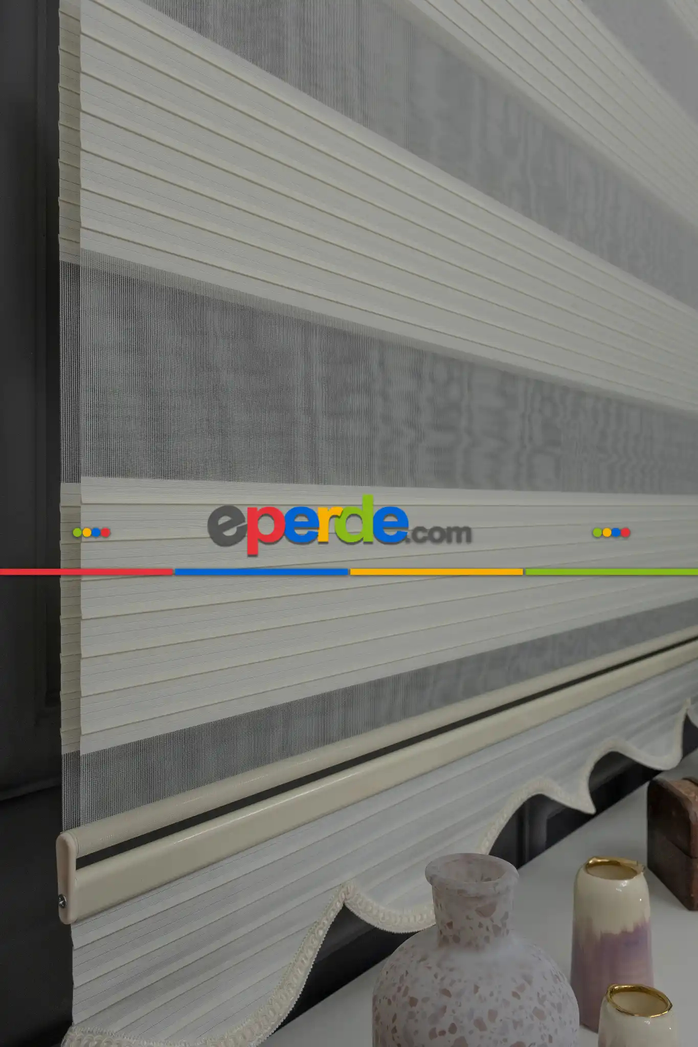 Mutfak- Yüksek Kaliteli Krem Geniş Plise Zebra Perde Krem