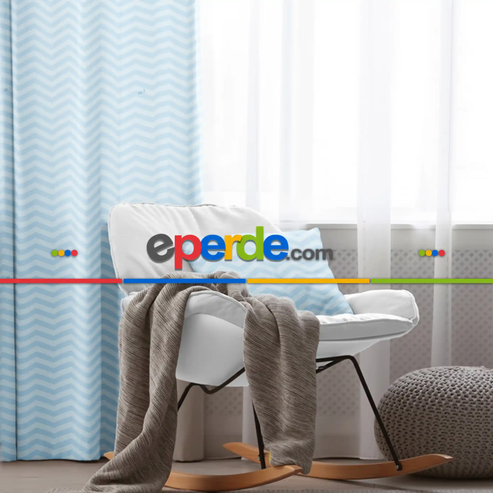 Çocuk Odası - Çocuk Fon Perde Evim1616-4 Kumaşı Kalındır Duck Bezi Değildir- Mavi-beyaz