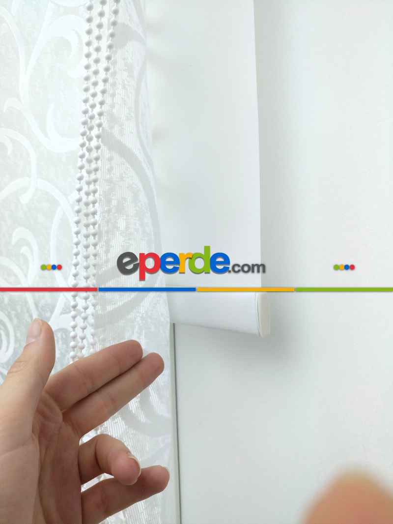 Jakar Örme Tül-dilay 801 Ekru Çiftli Sistem Dantel Desenli Perde- Ekru