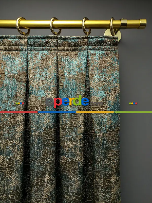 Yatak Odası Fon Modern Desenli Jakarlı Salon Fon Perdesi 2025 Series Özel Renkler- Bej-haki-turkuaz Mavi