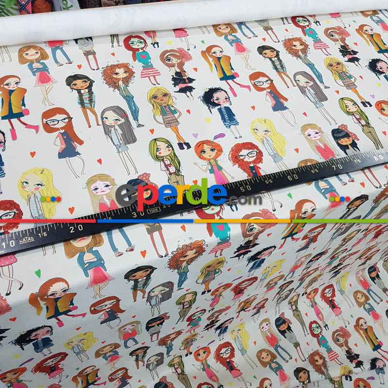 Popart Kız Desenli Fon Perde Evm1061 Kumaşı Kalındır Duck Bezi Değildir- Siyah-Beyaz-Pembe