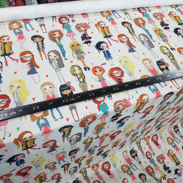 Popart Kız Desenli Fon Perde Evm1061 Kumaşı Kalındır Duck Bezi Değildir- Siyah-Beyaz-Pembe