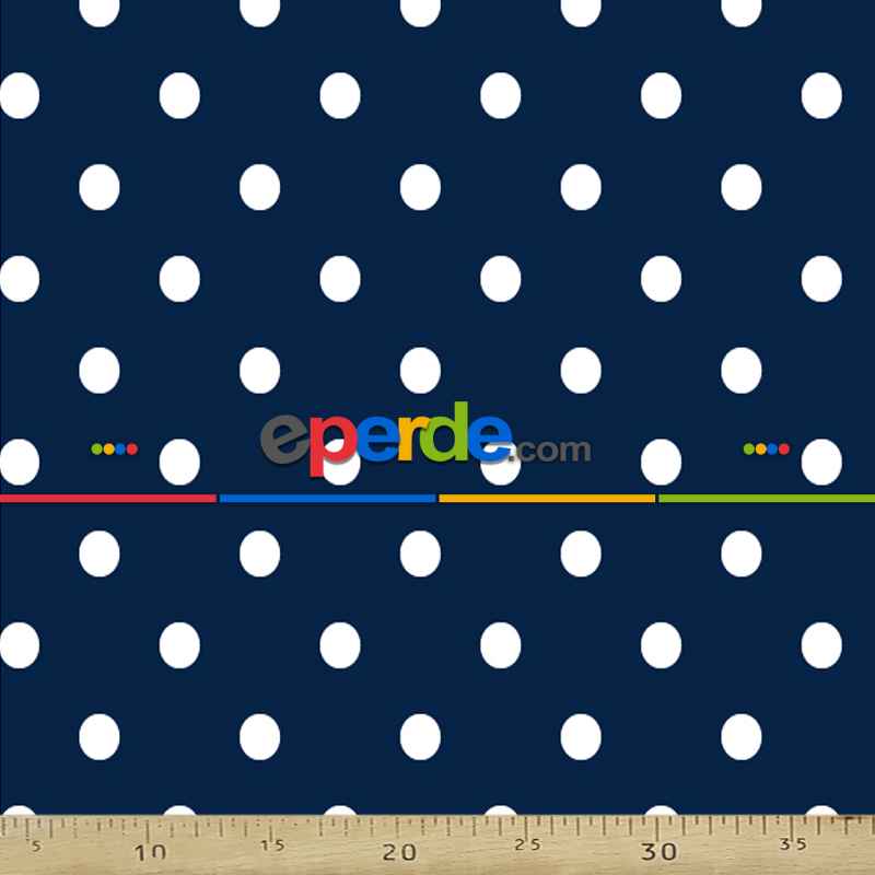 Puantiye Desenli Fon Perde Evm408-4 Kumaşı Kalındır Duck Bezi Değildir- Lacivert-Beyaz