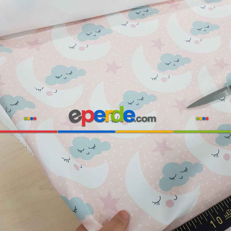 Bulut Ve Çocuk Odası Desenli Fon Perde K514 Kumaşı Kalındır Duck Bezi Değildir- Beyaz