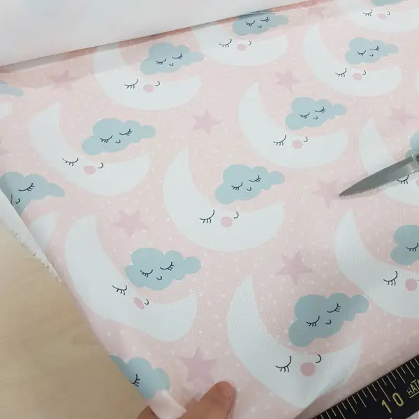 Bulut Ve Çocuk Odası Desenli Fon Perde K514 Kumaşı Kalındır Duck Bezi Değildir- Beyaz