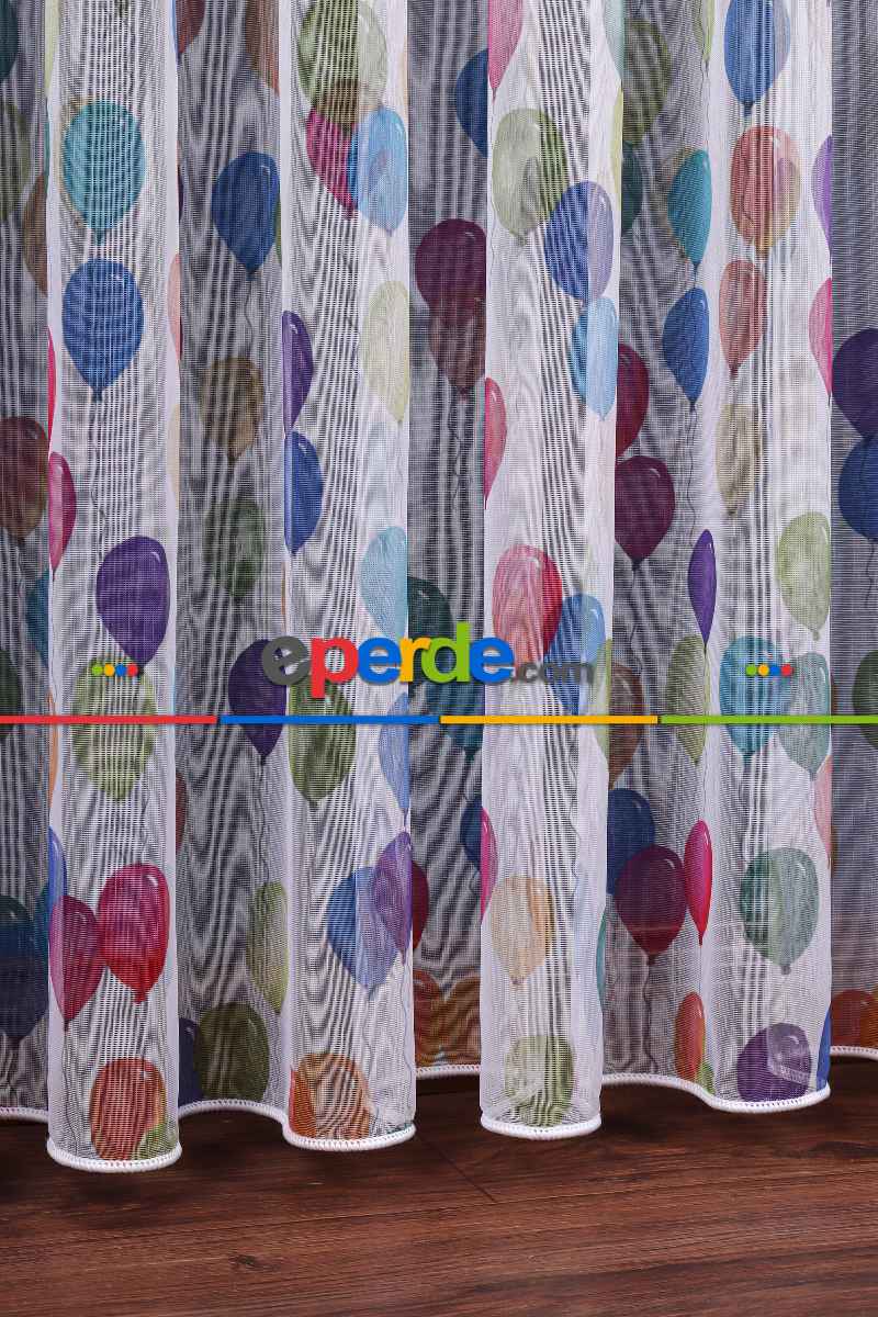 Balon Desenli Baskılı Tül Perde
