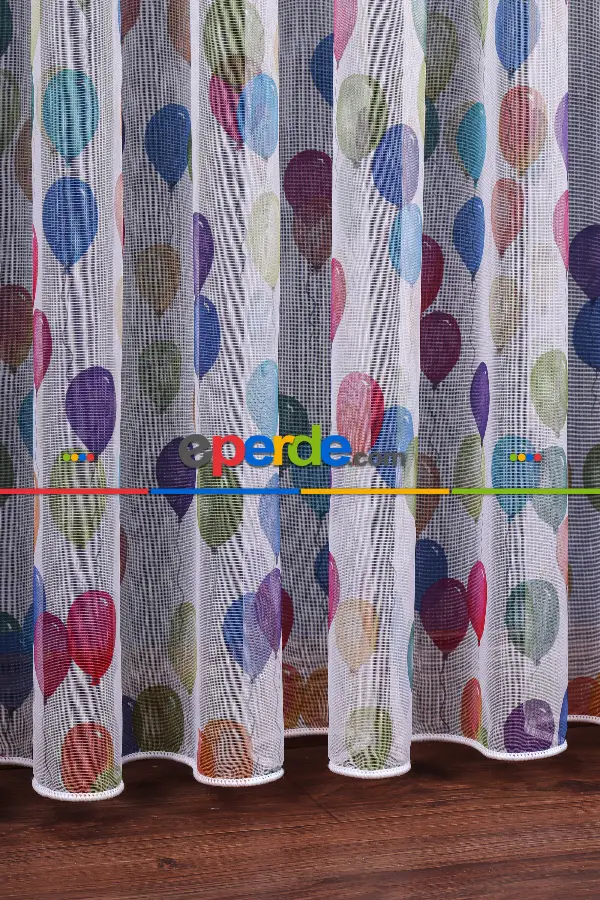 Balon Desenli Baskılı Tül Perde