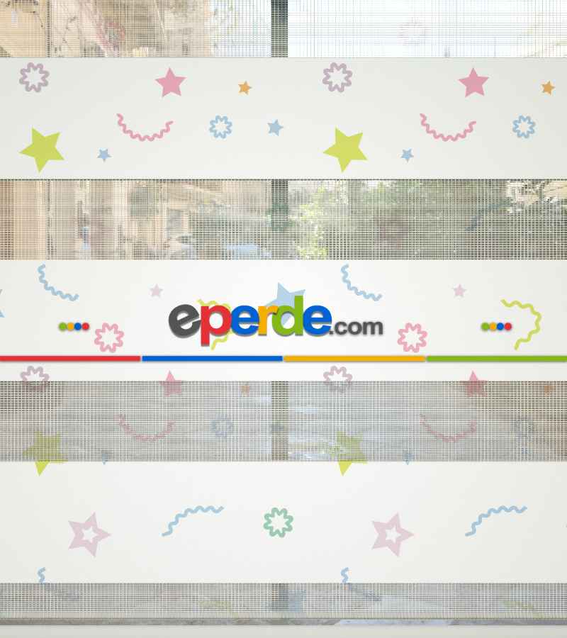 Yıldız Desenli Baskılı Zebra Perde- Çok Renkli