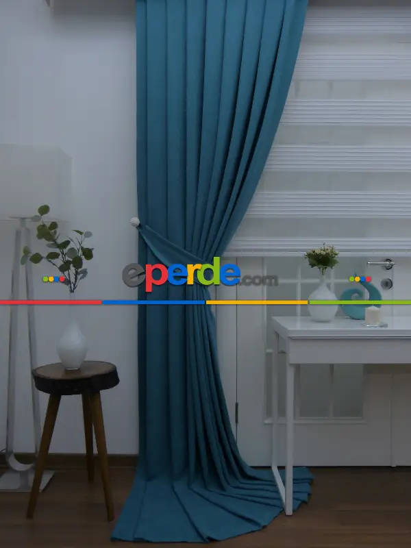 Petrol Mavisi Panama Fon Perde- Petrol Mavisi