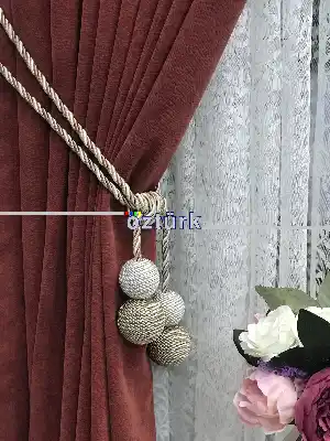 Kordon Sarım Özel Fon Perde Bağı Çift Toplu Vizon Krem- Krem Açık-vizon Rengi