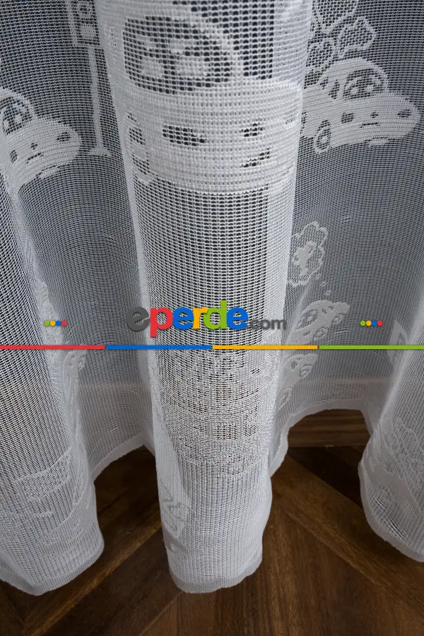 Erkek Çocuk Odası Tül Perde, Arabalar Desenli - Ütü İstemez