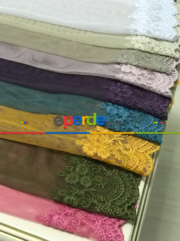 Greek Dantel Etek Tül Perde %100 Polyester Garantilir- Yeşil-Beyaz-Krem-Bej-Mor-Krem İnci-Fuşya-Vizon Rengi-Mint-Pudra-Hardal Sarısı