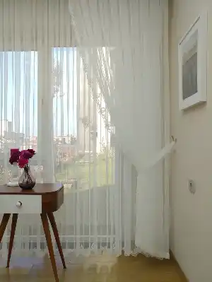 Fansız Dantel Fon Perde Etek Ucu Kortlu Nakış (güpür ) İşlemeli - 3 İçindeki Tül Kodu #22169- Ekru