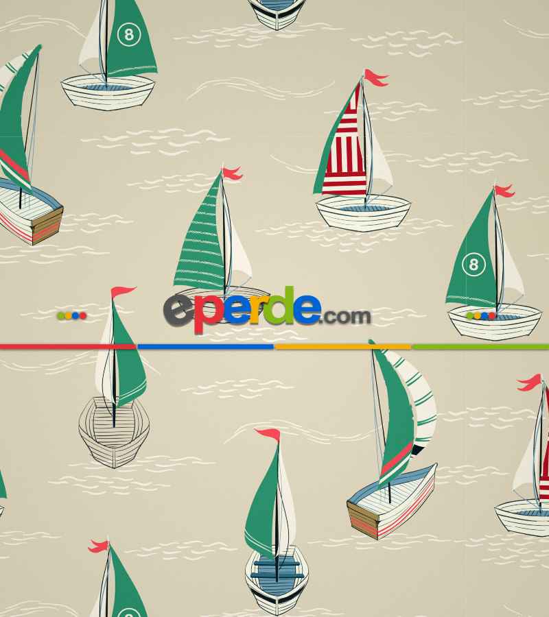 Genç Odası - Denizci Desenli Baskılı Stor Perde- Yeşil-kırmızı-çok Renkli