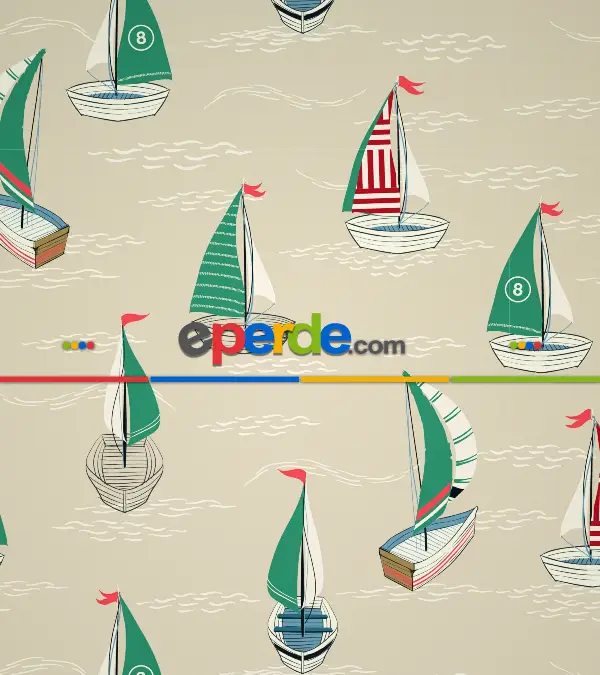 Denizci Desenli Baskılı Stor Perde- Yeşil-kırmızı-çok Renkli