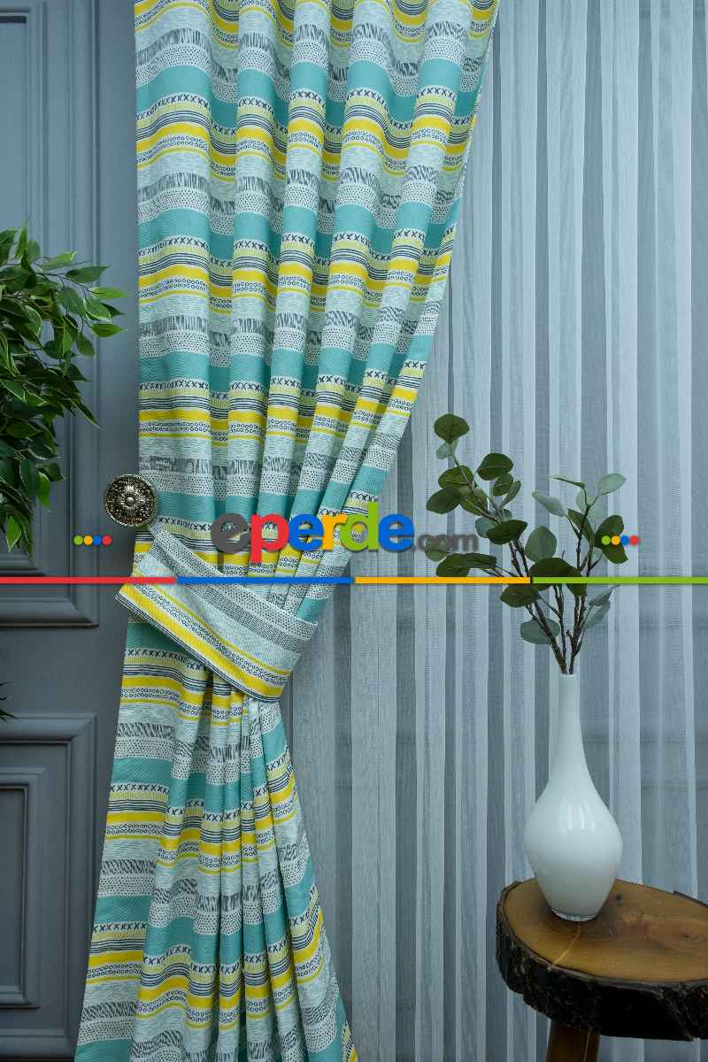 Popart Desenli Fon Perde Evm353-1 Kumaşı Kalındır Duck Bezi Değildir- Siyah-Mavi-Sarı-Beyaz