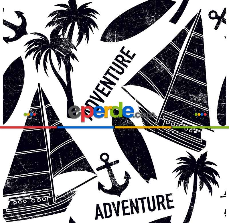 Yelken Ve Ada Desenli Fon Perde Evm701 Kumaşı Kalındır Duck Bezi Değildir- Siyah-Beyaz