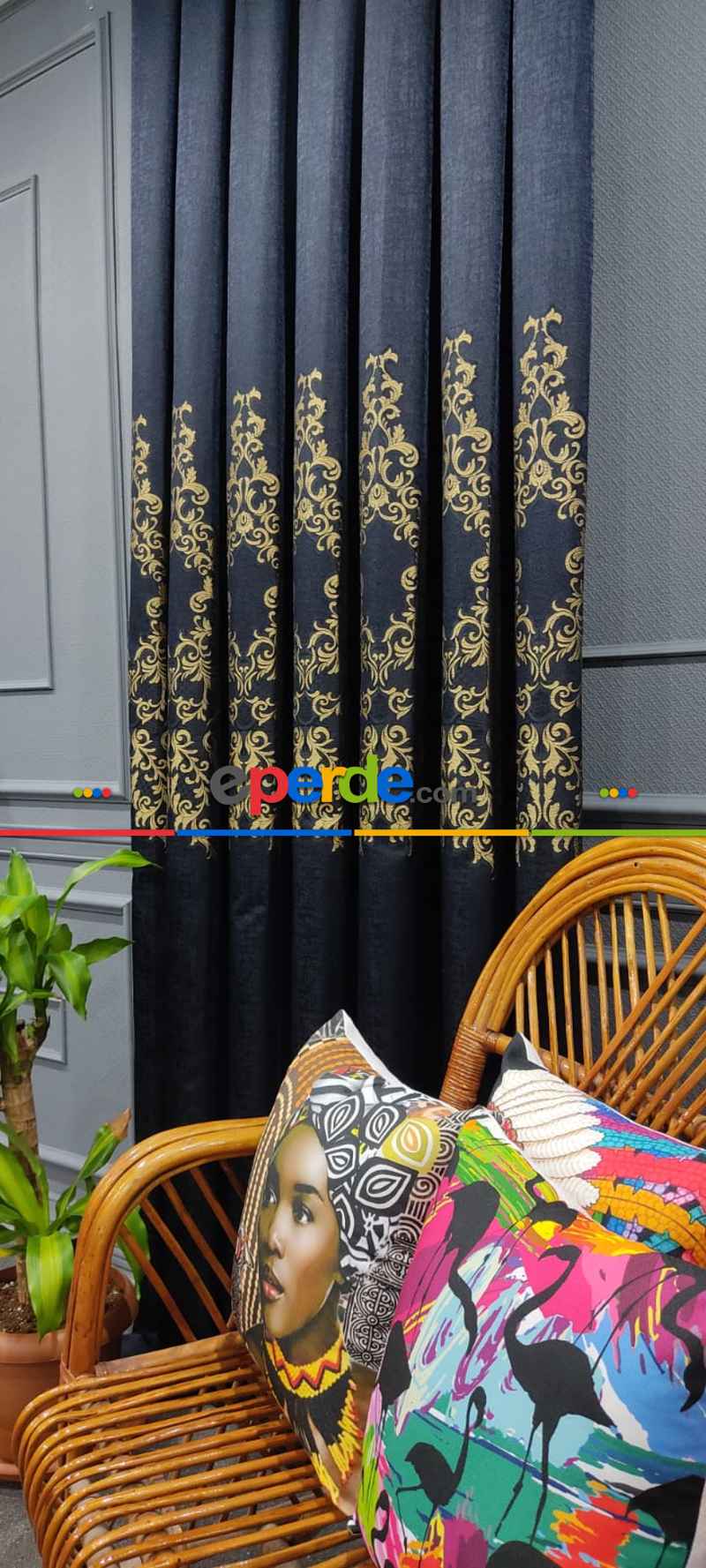 Salon Fon Perde - Lacivert Damask Desenli, Dokuma Fon Perde, Adet Fiyatıdır, İstediğiniz Boy Ölçüsünde Dikilir, Eni 50 İla 100cm Arası Seçenekler, Sık Piledir 50cm X 1cm 