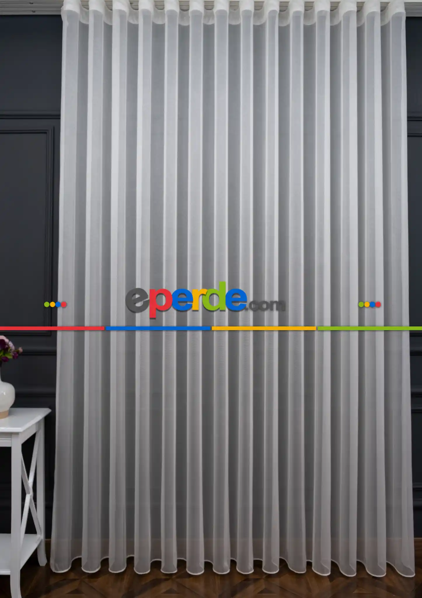 Gri Renk Monaliza Dökümlü Ütü İstemeyen Tül - İtinalı Dikiş Garantisi - Kurşunlu Tül - S Pile