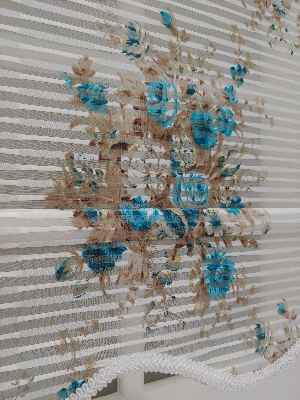 Çift Sistem Tül Stor Perde - Cattivo Series 1633- Beyaz-kahve-turkuaz