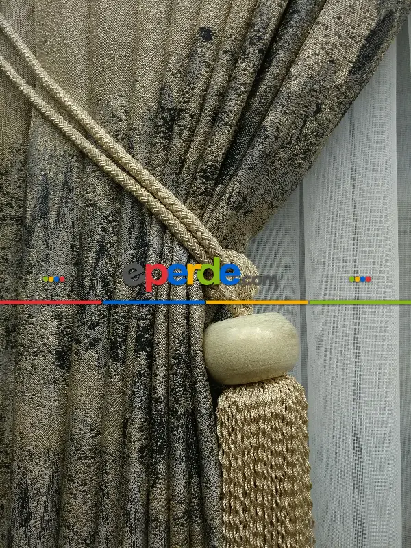 Yatak Odası - PatineDesenli Bej Jakar Fon Perde (180)- Krem Koyu