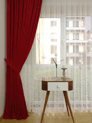 Koyu Kırmızı Düz Fon Perde ( En 150cm Dökümlü Fon )- Kırmızı
