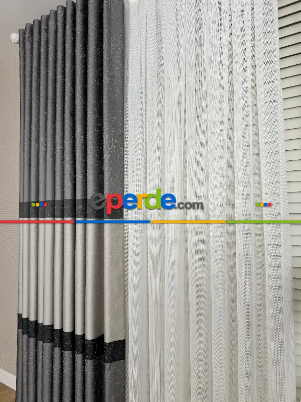 Yatak Odası - Gri Kum Beji Jakar Dokuma Fon Perde, Parlak Zemin