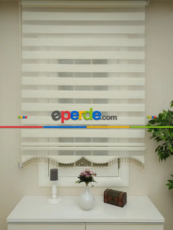 Salon Zebra Perde - % İndirimmm Krem Renk Plise Zebra Perde (kalın Zeminli) 1. Kalite- Krem Açık