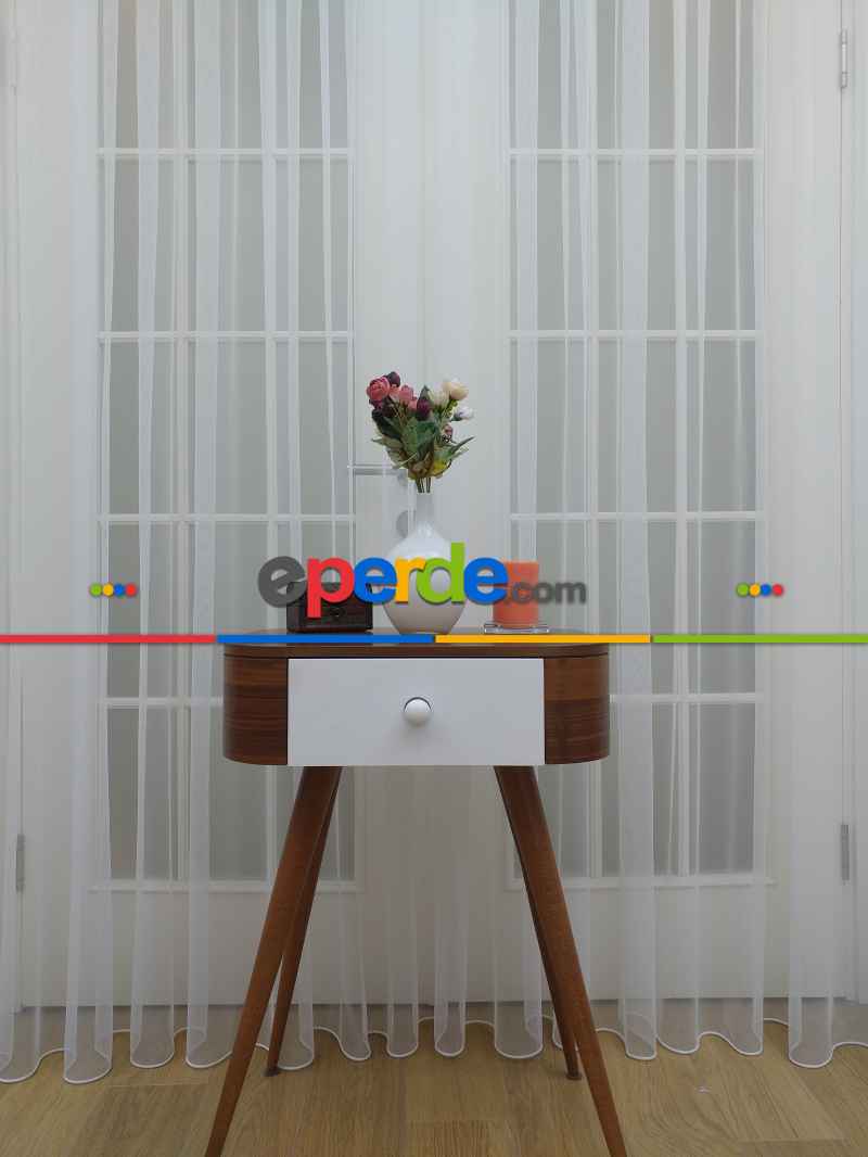 Oturma Odası - Grek Tül Perde - Petek Zemin (dökümlü) Ekru Renk Kırık Beyaz- Ekru