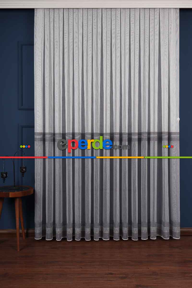 Yatak Odası - Ekru - Antrasit Gri Düz Tül Perde Ütü Istemez