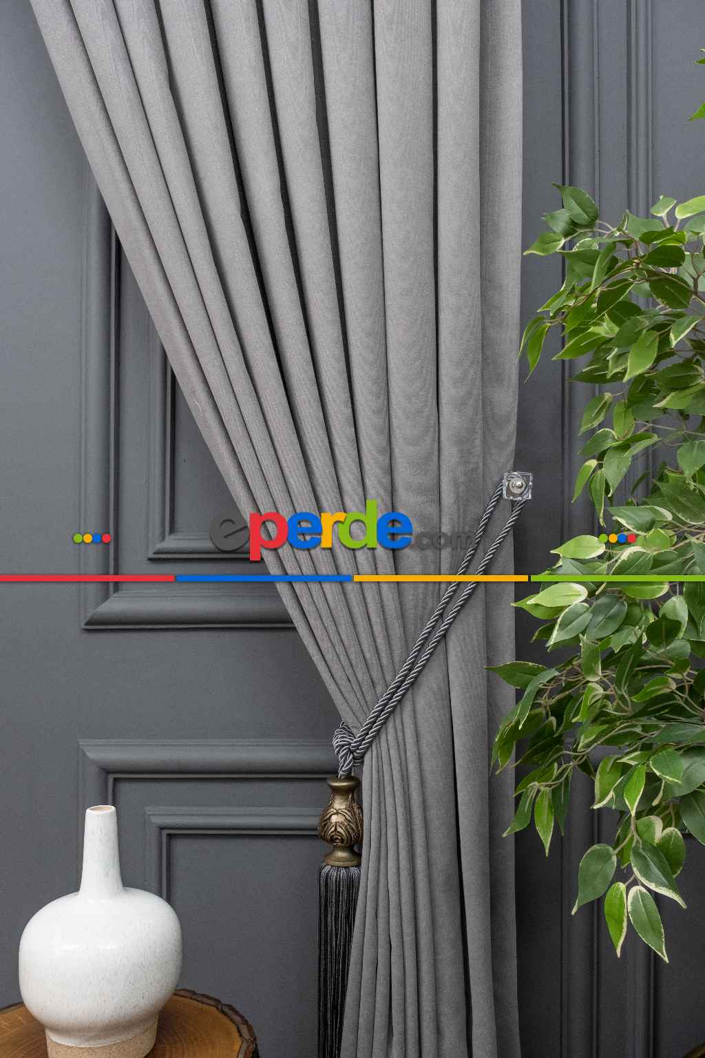 Salon Fon Perde - Gri Düz Fon Perde ( 150cm Dökümlü Fon )-