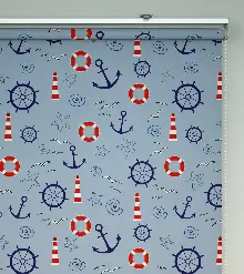 Denizci Desenli Baskılı Stor Perde- Lacivert-kırmızı-çok Renkli