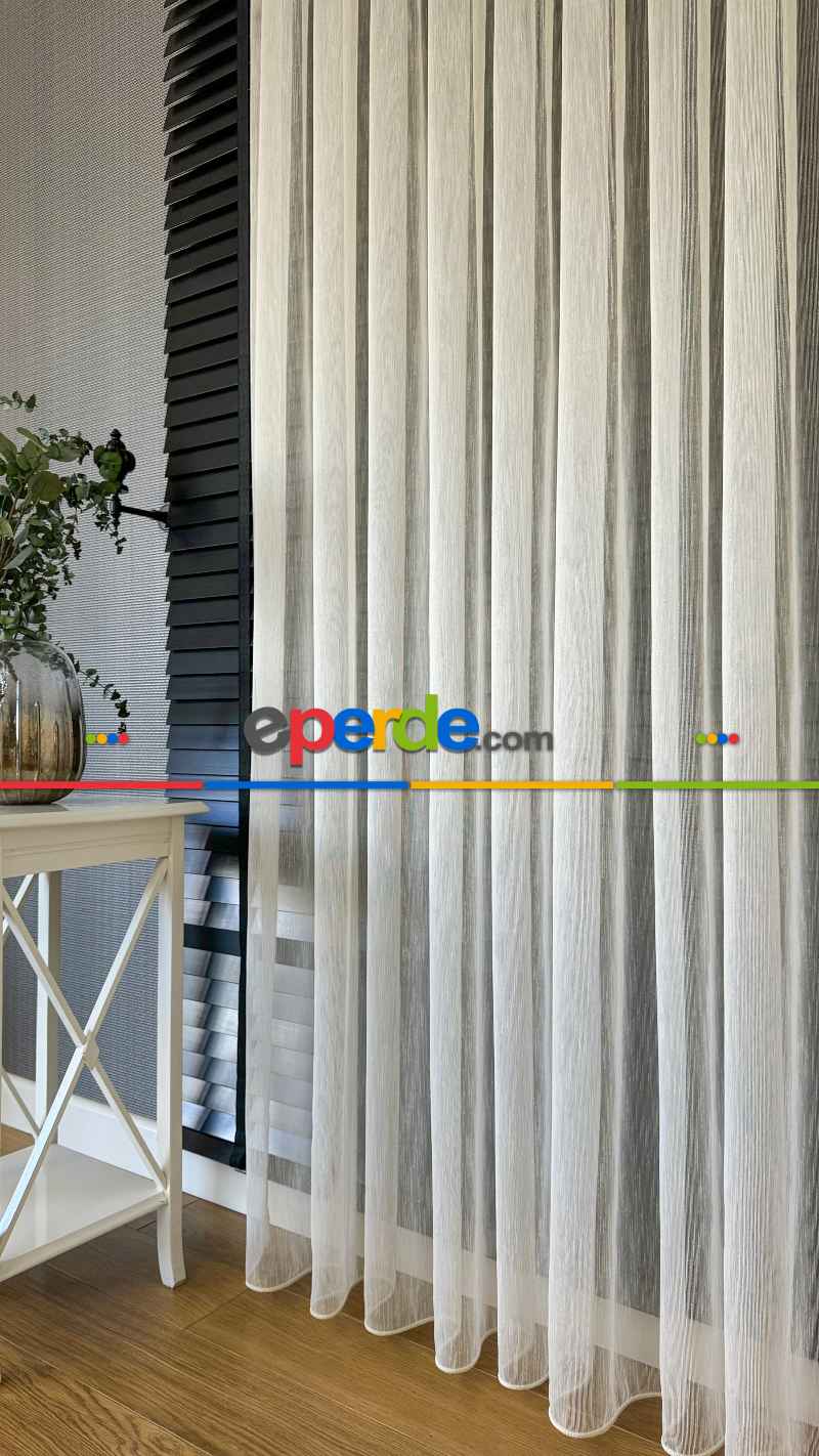 Ütü İstemeyen Koyu Krem Keten Şantuk Tül Perde - Armür Dokuma Kurşunlu Tül Perde