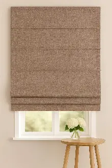 Katlamalı Tül Perde – Kahverengi Kalın Keten Dokulu Mekanizmalı Perde