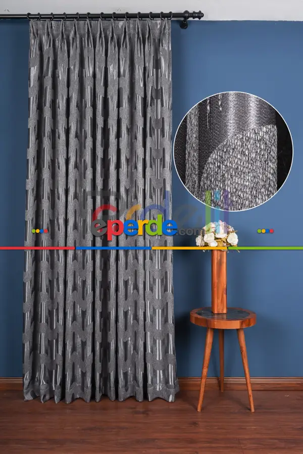 Avantgarde Antrasit Dalgalar Desenli– Modern Jakar Dokuma Fon Perde