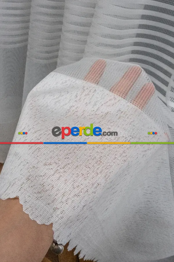 2022 Model Ekru Çizgi Desenli Örme 1.sınıf Kalite Tül Perde