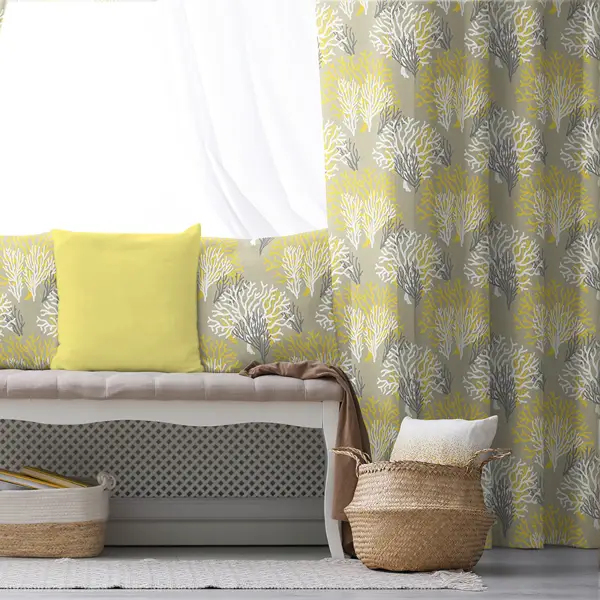 Mercan Desen Fon Perde Evim1080 Kumaşı Kalındır Duck Bezi Değildir- Mavi-beyaz