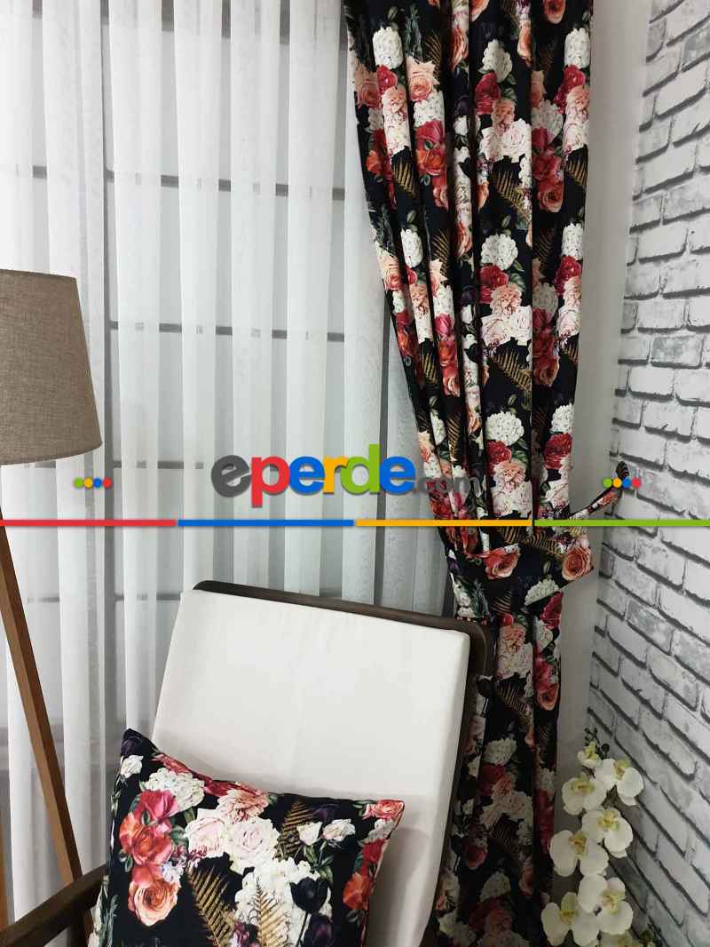 Pembe Çiçek Desenli Fon Perde Evm626 Kumaşı Kalındır Duck Bezi Değildir- Siyah-yeşil-beyaz-pembe