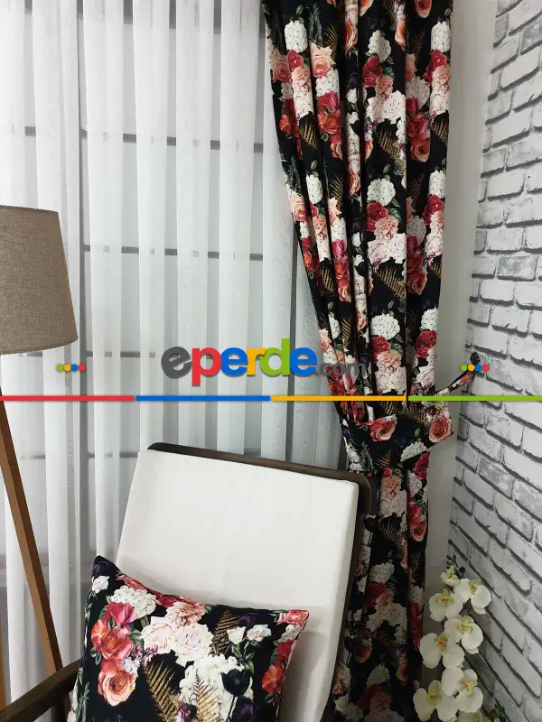 Yatak Odası - Pembe Çiçek Desenli Fon Perde Evm626 Kumaşı Kalındır Duck Bezi Değildir- Siyah-yeşil-beyaz-pembe