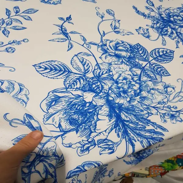 Mavi Mutfak Perdesi Kanat Fon Perde Çiçek Desenli- Lacivert