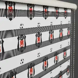 Genç Odası - Taraftar - Beşiktaş Desen Baskılı Zebra Perde- Siyah-kırmızı-beyaz-ekru